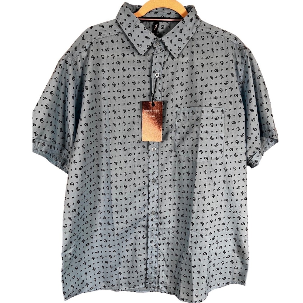 Toku Button Down Shirt Mens XL Blue Paisley Short Sleeve PS-1107 NWT